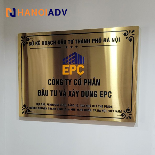 Biển tên công ty inox vàng xước tinh tế sang trọng