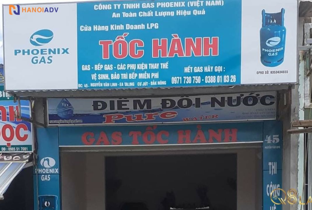 Mẫu biển quảng cáo cửa hàng Gas bằng bạt Hiflex, khung nhôm, inox