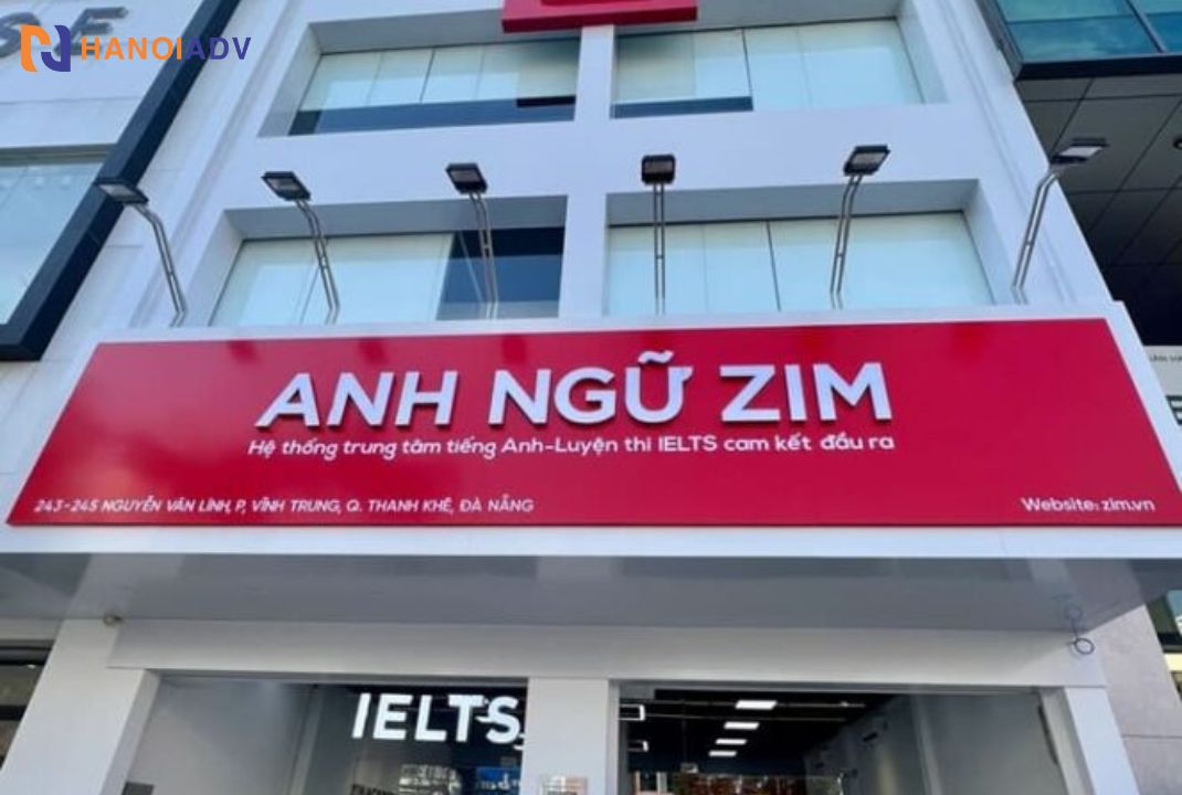 Biển quảng cáo trung tâm ngoại ngữ ốp Alu chữ nổi Mica. 