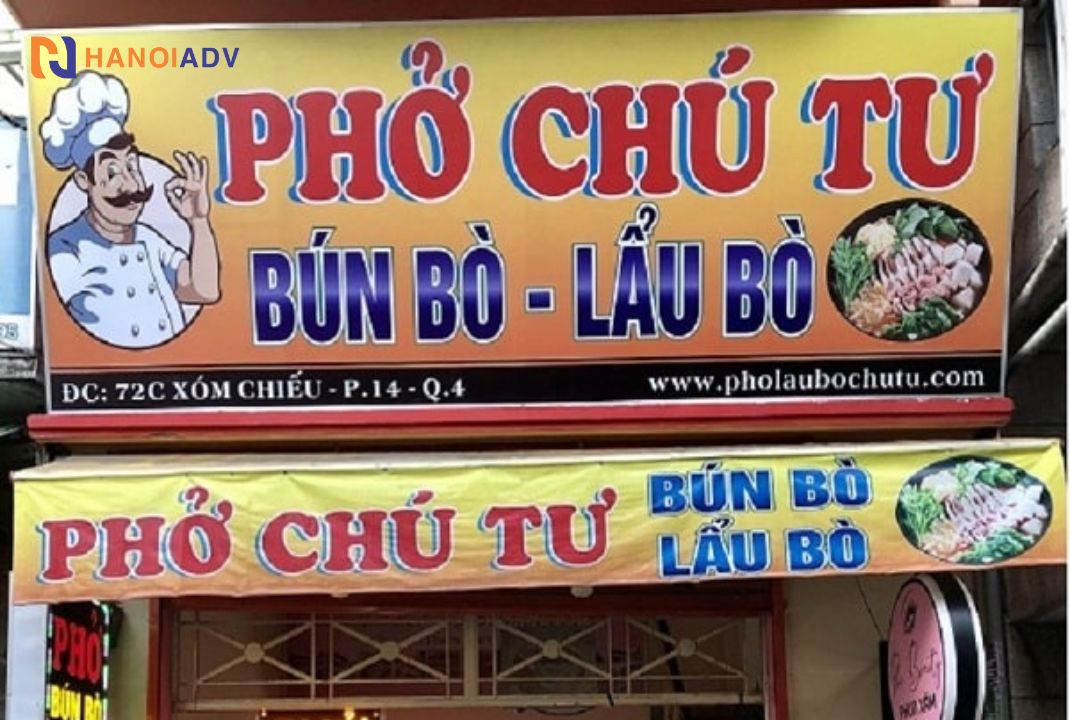 Thông tin biển thường có tên cửa hàng, địa chỉ, số điện thoại