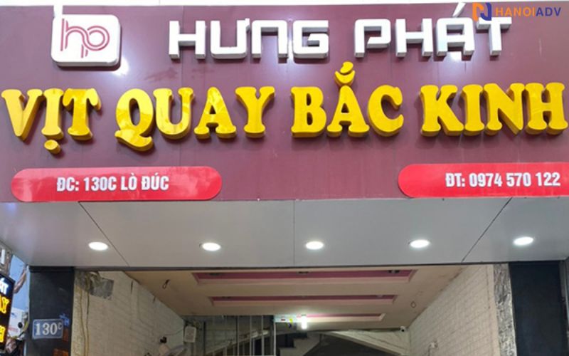Ưu tiên chữ in hoa, đậm nét, nội dung ngắn gọn như “VỊT QUAY LẠNG SƠN”, “VỊT QUAY ĐẶC SẢN”,...
