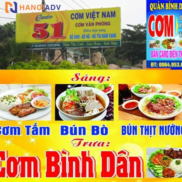 Biển quảng cáo quán cơm bình dân đơn giản bắt mắt
