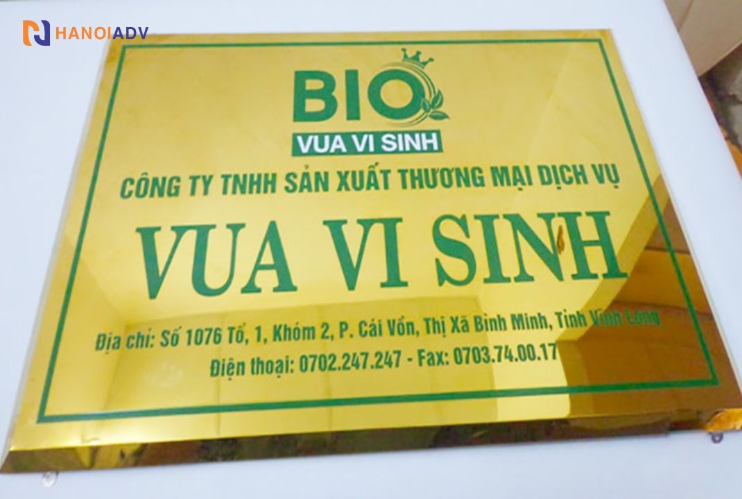 Bảng hiệu tên công ty inox vàng bóng 