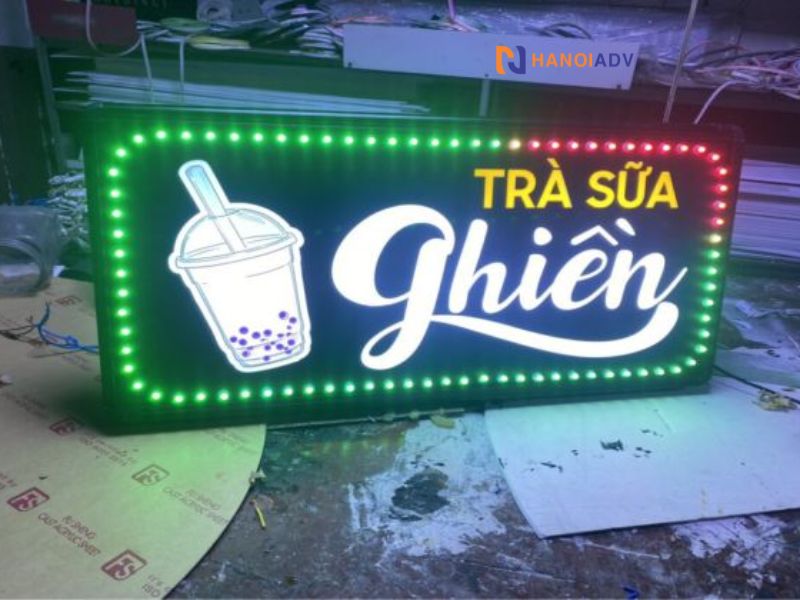 Biển vẫy trà sữa có gắn đèn LED