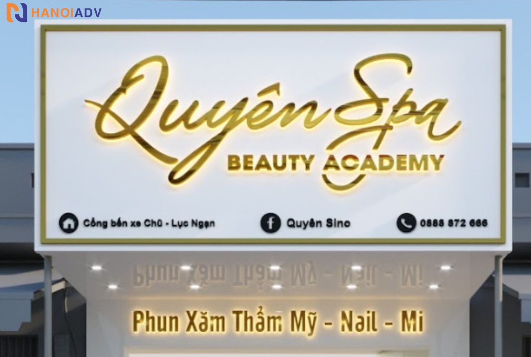 Nền alu + chữ nổi mica đèn led chạy viền tạo hiệu ứng bắt sáng