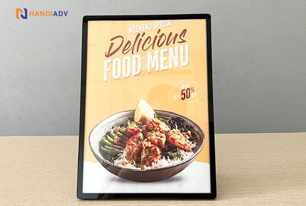 Hộp đèn siêu mỏng phù hợp với các cửa hàng ăn uống , quán cafe,...